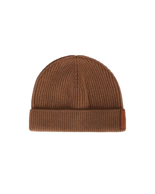 Dolce & Gabbana Brown Knit Wool Hat With Leather Logo for men