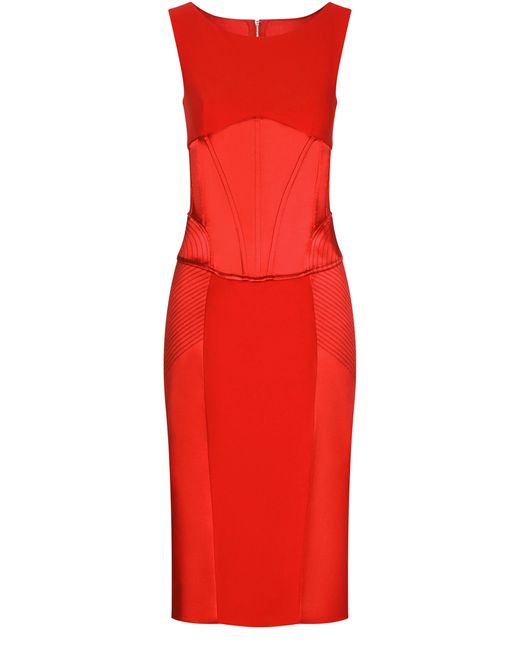 Dolce & Gabbana Red Longuette-Kleid Aus Satin Und Cady