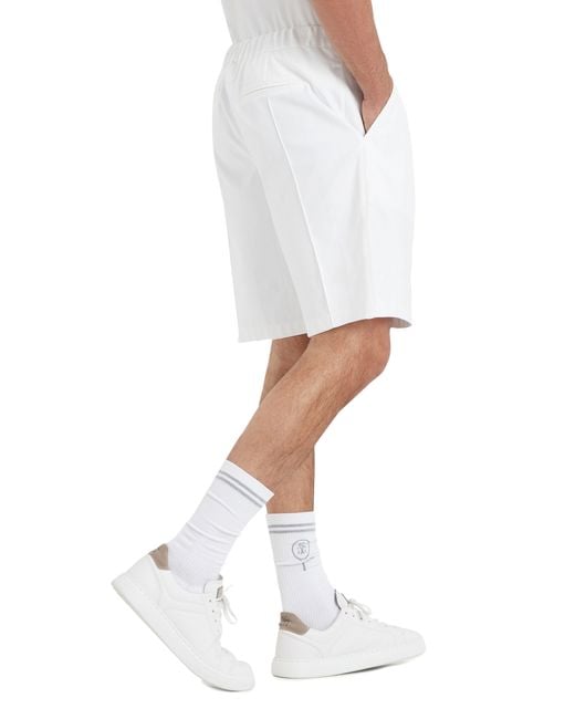 Brunello Cucinelli White Bermuda Shorts With Tennis Badge for men