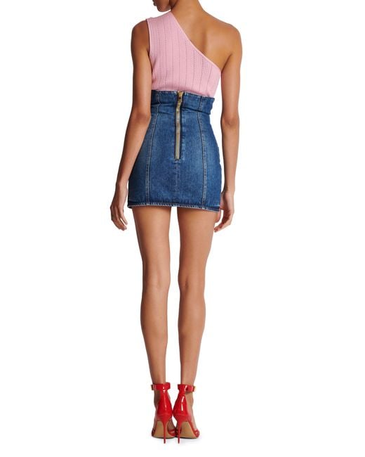 Balmain Tulip Denim Skirt in Blue | Lyst