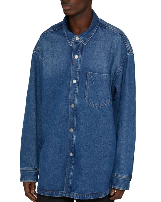 AMI Blue Ami De Cœur Oversized Overshirt for men