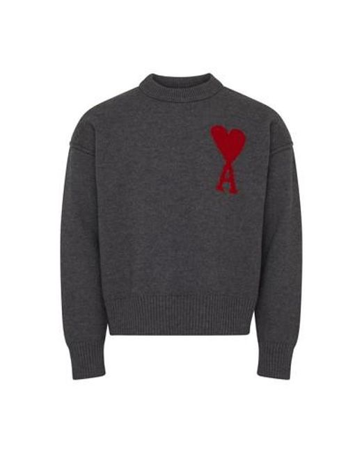AMI Gray Ami De Cœur Crewneck Sweater for men