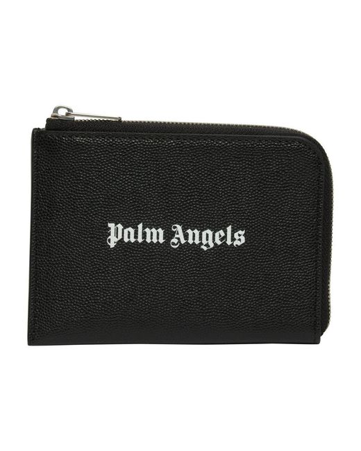 Palm Angels Black Logo Zipped Card Holder for men