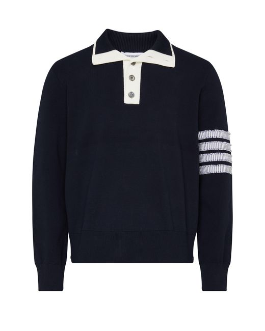 Thom Browne Blue 4-Bar Stripe Mock Neck Sweater for men