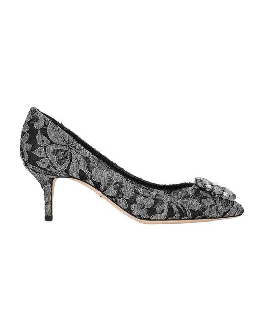 Dolce & Gabbana Gray Lurex Lace Pumps With Brooch Detailing