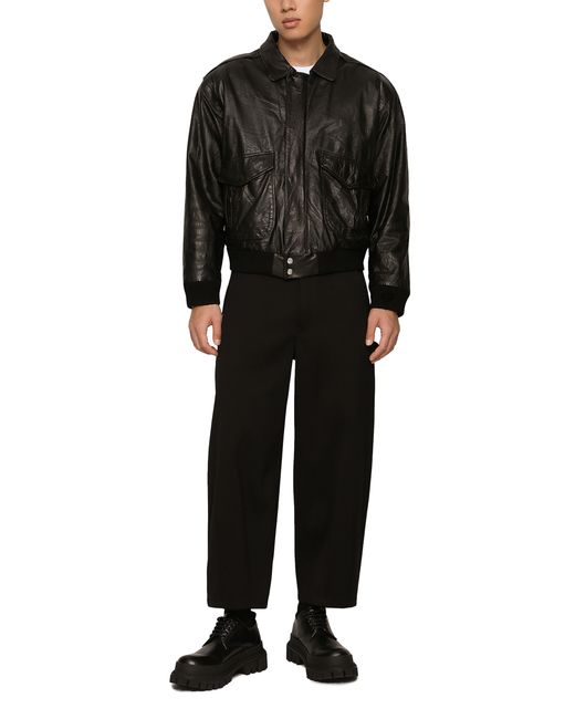 Veste en cuir vieilli avec étiquette à logo Dolce & Gabbana pour homme en coloris Black