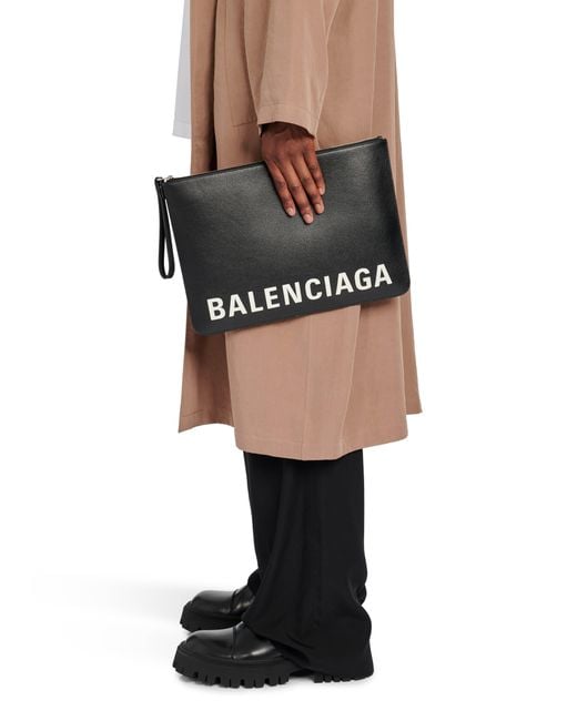 Balenciaga Cash Logo Leather Pouch in Black for Men | Lyst