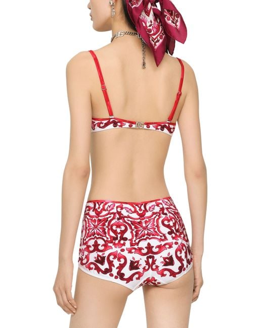 Dolce & Gabbana Red Majolica Print Balconette Bikini Top And Bottoms