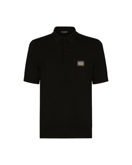 Dolce & Gabbana Black Wool Polo-Shirt With Branded Tag for men