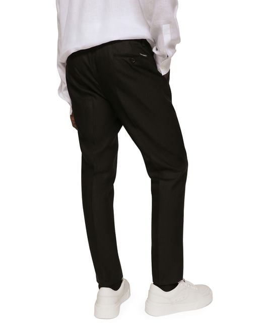 Dolce & Gabbana Black Linen Pants With Logo Label for men