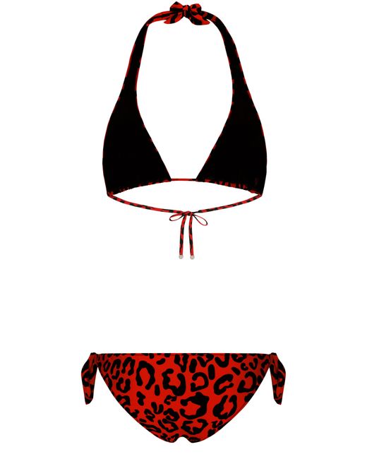 Dolce & Gabbana Red Leopard-print Bikini Set