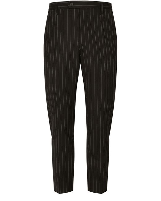 Dolce & Gabbana Black Pinstripe Stretch Wool Pants for men