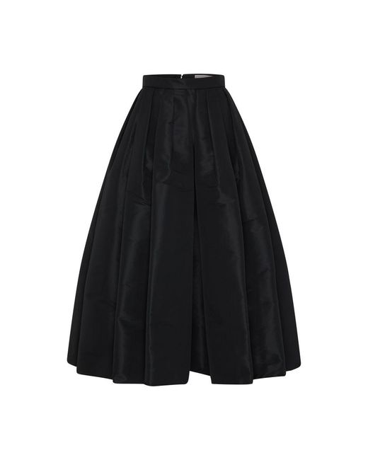 Alexander McQueen Black Pleated Midi Skirt