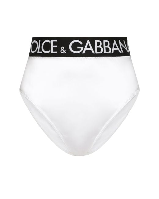 Dolce & Gabbana White High-Waisted Satin Briefs With Branded Elastic