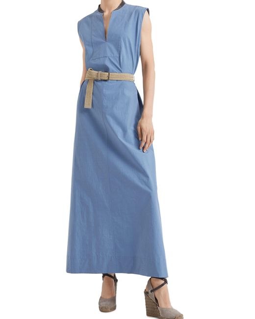 Brunello Cucinelli Blue Kleid aus Popeline