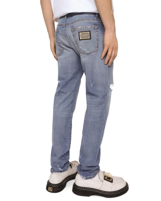 Dolce & Gabbana Blue Slim-Fit Stretch Jeans With Rips for men