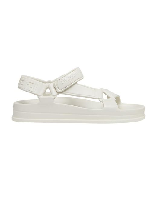 Fendi White Embossed-logo Chunky-sole Sandals