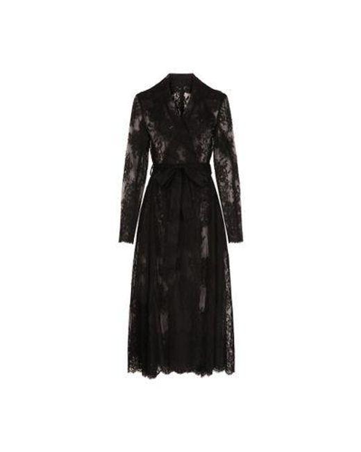 Dolce & Gabbana Black Chantilly Lace Coat With Belt