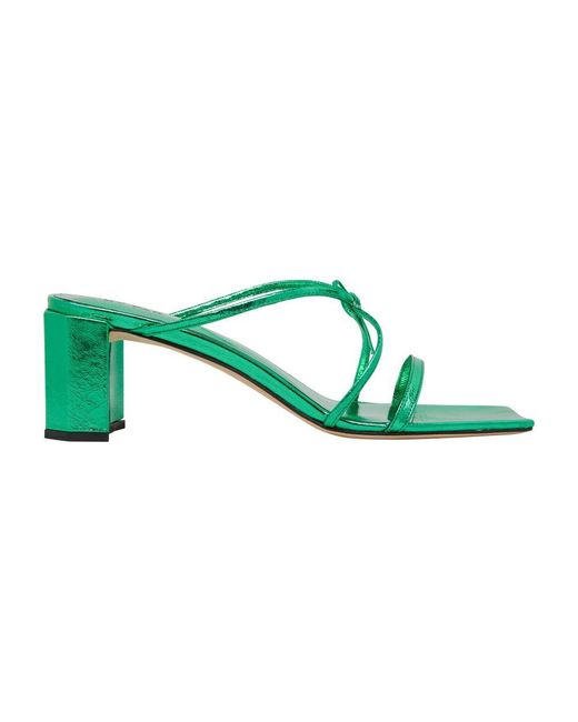 By Far June Clover Green Metallic Leather Mid-heel Mules