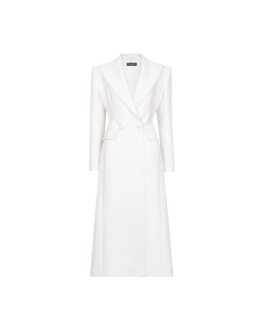 Dolce & Gabbana White Long Double-Breasted Coat