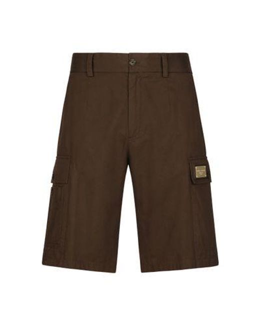 Dolce & Gabbana Brown Cotton Cargo Bermuda Shorts With Logo Plaque for men