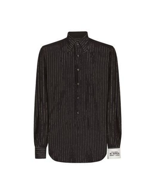 Dolce & Gabbana Black Pinstripe Cotton Muslin Shirt for men
