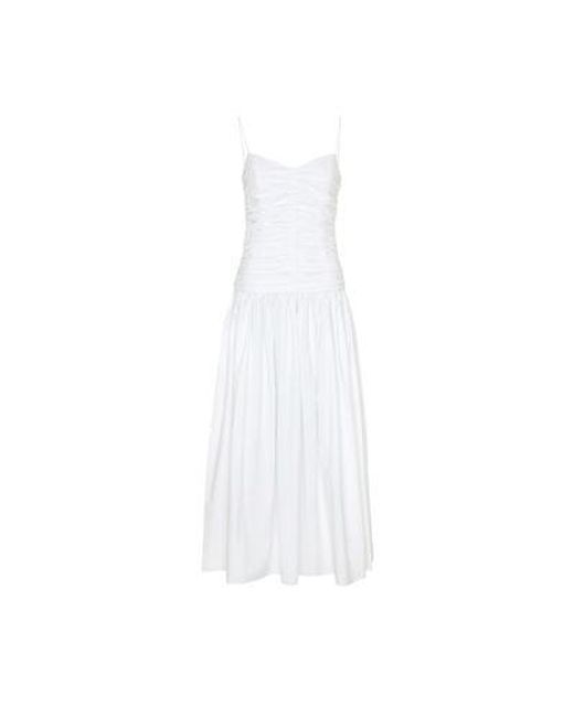 Matteau White Gathered Drop Waist Dress