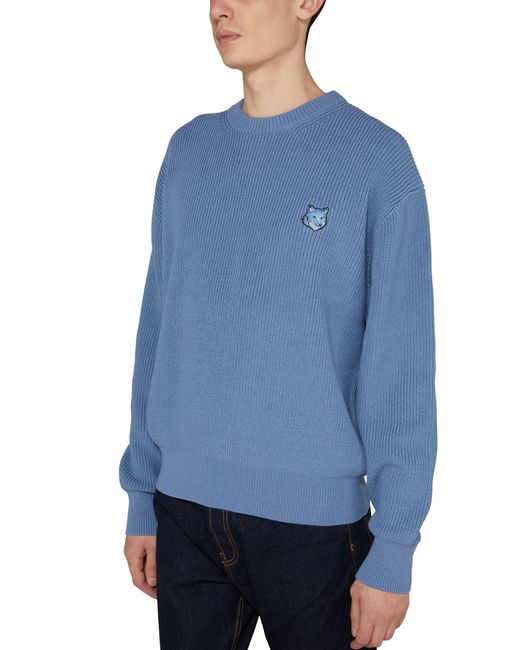 Maison Kitsuné Blue Bold Fox Head Round-Neck Sweater for men