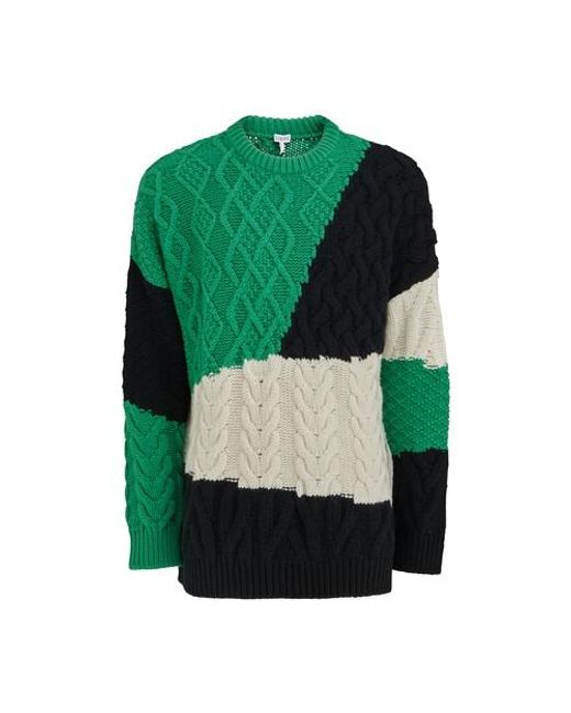 Loewe Colorblock Cable Sweater in Green 
