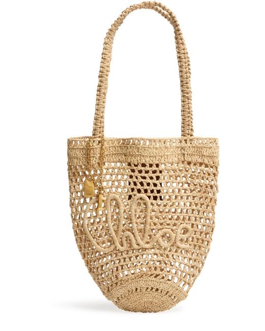 Chloé Metallic Summer Banana Small Raffia Tote Bag