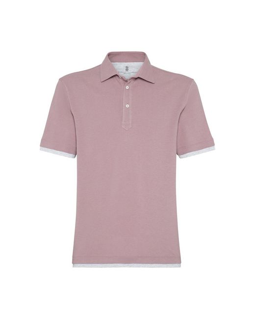 Brunello Cucinelli Purple Polo Shirt With Superimposed Effect for men