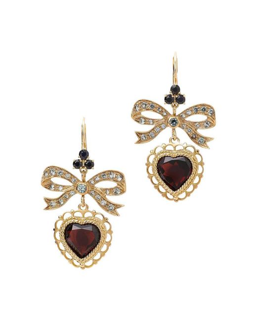 Dolce & Gabbana Metallic Heart Leverback Earrings In Yellow 18kt Gold With Rhodolite Garnet Heart