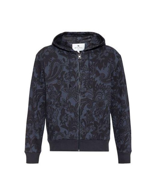 Etro Blue Patterned Hoodie for men