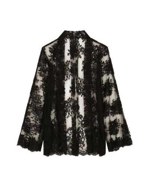 Dolce & Gabbana Black Floral Chantilly Lace Kimono Shirt