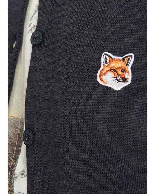 Cardigan patch Fox head Maison Kitsuné en coloris Blue