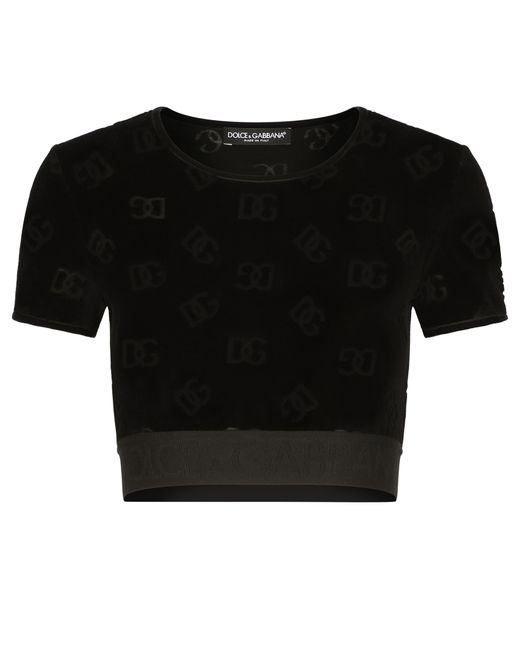 Dolce & Gabbana Black Flocked Jersey T-Shirt With All-Over Dg Logo