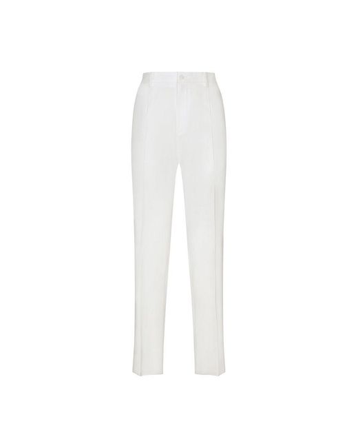 Dolce & Gabbana White Stretch Cotton Pants With Branded Tag for men