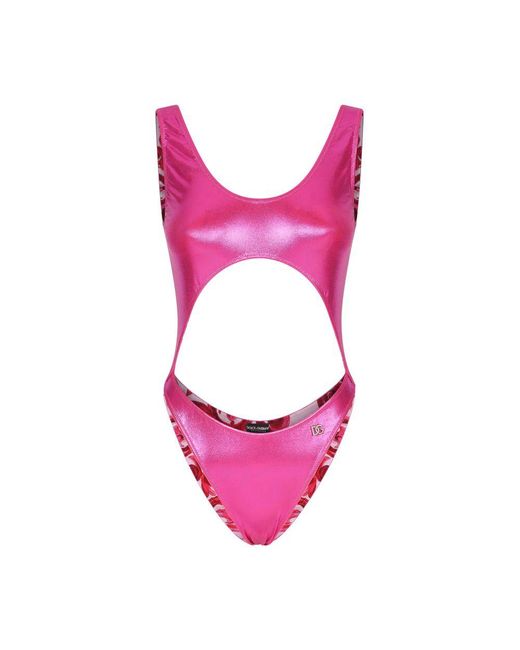 Dolce & Gabbana Pink Cut-out Laminated Swimsuit