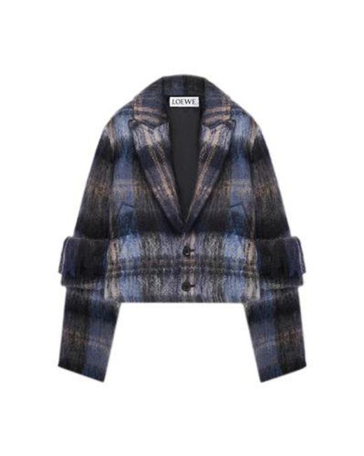 Loewe Blue Check Brushed Wool-Blend Jacket