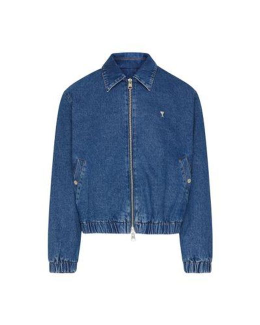 AMI Blue Ami De Caur Zipped Denim Jacket for men