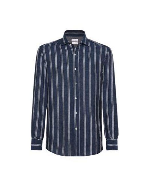 Brunello Cucinelli Blue Striped Long-sleeve Shirt for men