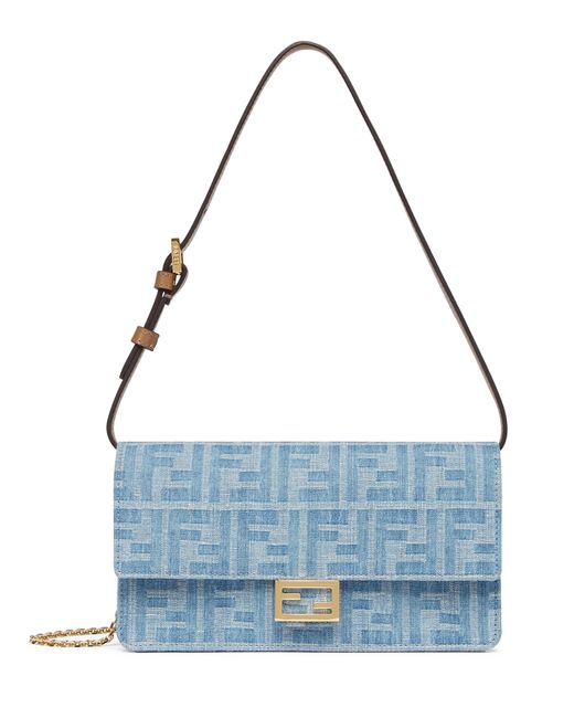 Fendi Blue Wallet On Chain Baguette