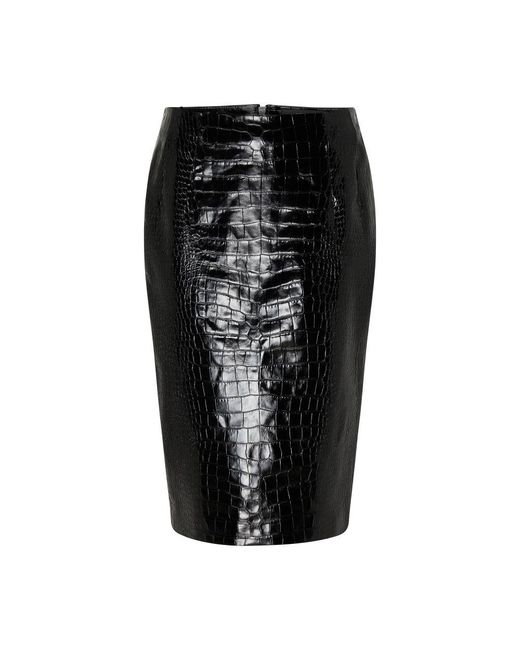 Versace Black Crocodile Print Skirt