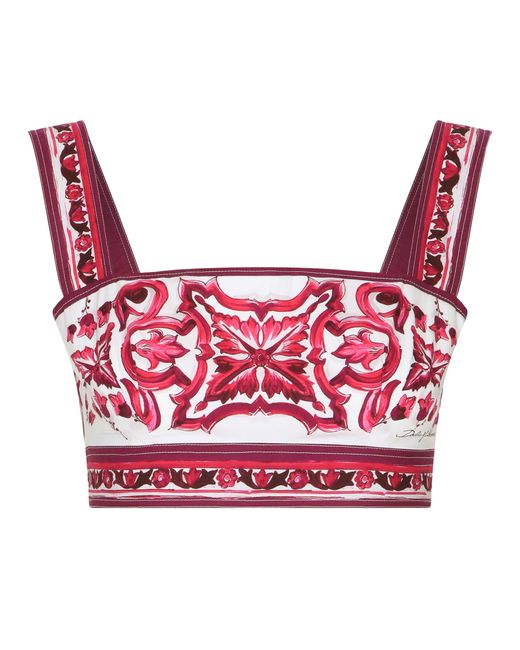 Dolce & Gabbana Red Popeline-Top mit Majolika-Print