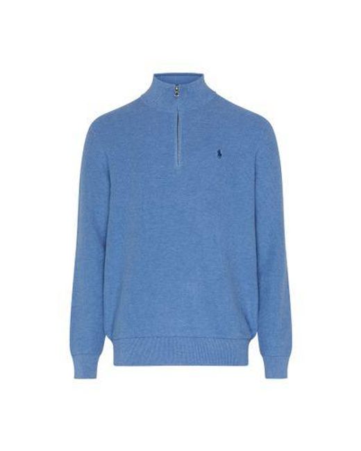 Polo Ralph Lauren Blue Cotton Piqué High-Neck Zipped Sweater for men