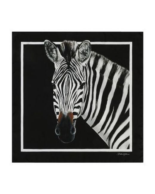Dolce & Gabbana Black Zebra-Print Twill Scarf (70 X 70)