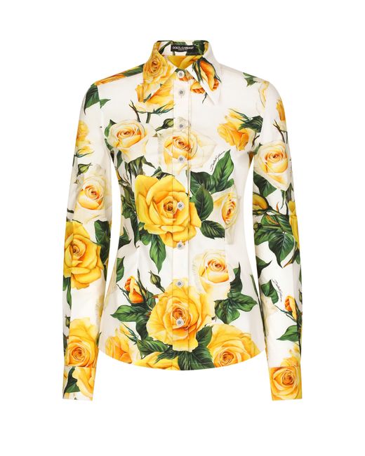 Dolce & Gabbana Yellow Langarmhemd aus Baumwolle