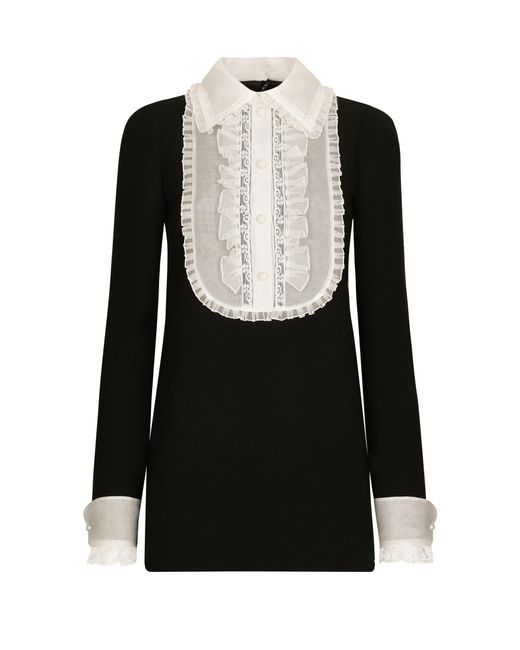 Dolce & Gabbana Black Kurzes Kleid aus Wollkrepp