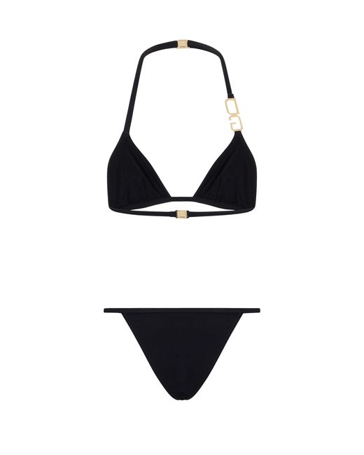 Dolce & Gabbana Brown Triangle Bikini With Dg Logo