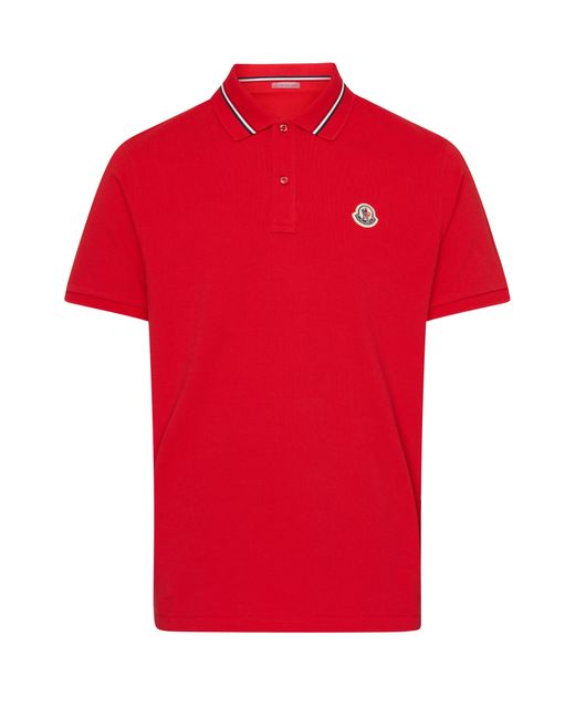 Moncler Red Short-Sleeved Polo Shirt With Logo for men